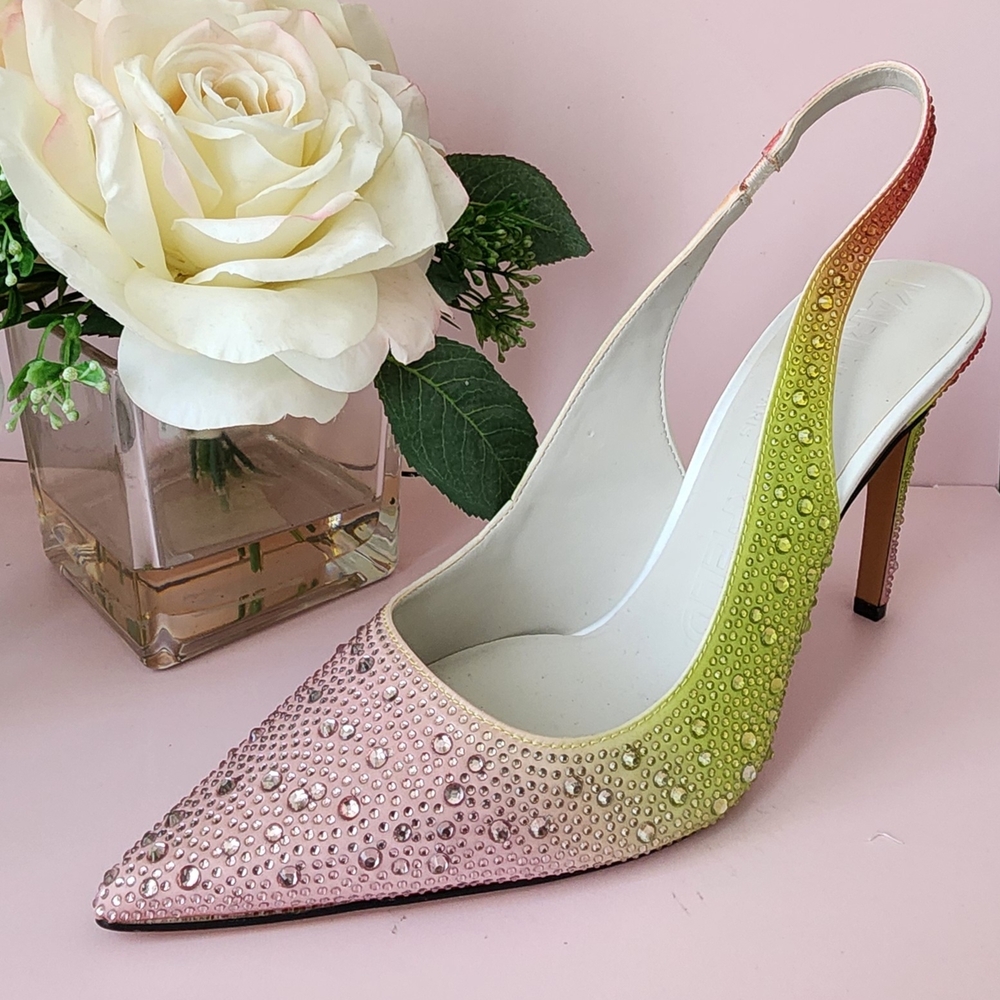 New Karl Lagerfeld Pink and Green Slingback Heels NEVER WORN